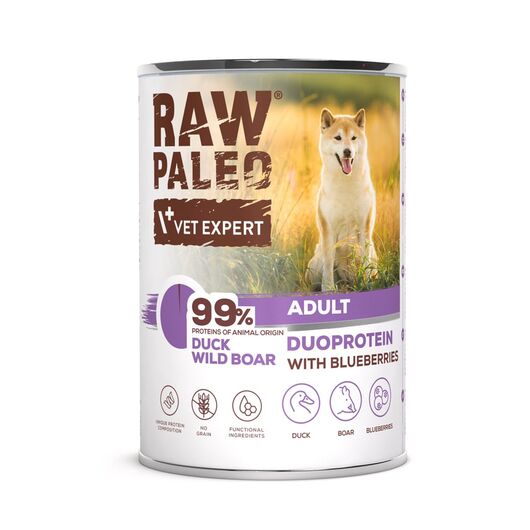 RAW PALEO Duoprotein Duck & Boar Adult - wet dog food - 400g