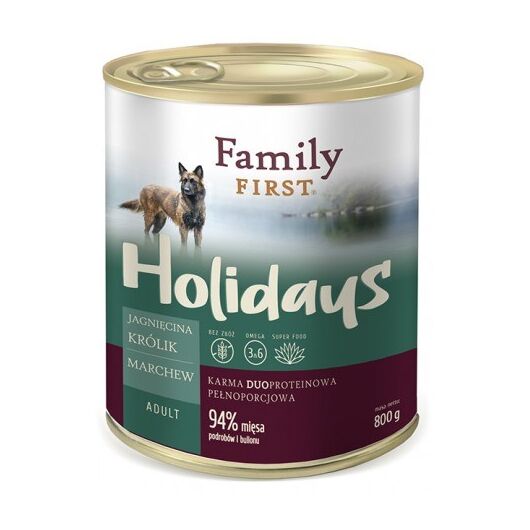 FAMILY FIRST Holidays Adult Lamb, Rabbit, Carrot - Wet dog food - 800g