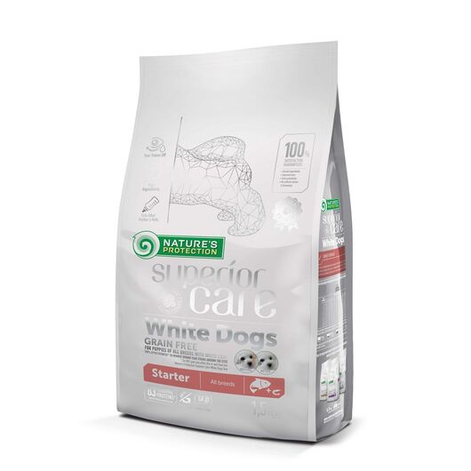 NATURE'S PROTECTION Superior Care White Dogs Grain Free Starter Salmon - dry food for white-coated puppies - 1.5 kg