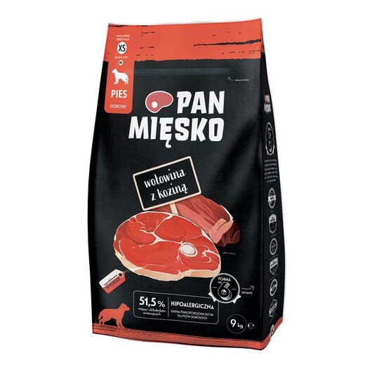 PAN MIĘSKO Beef with goat XS - dry dog food - 9kg