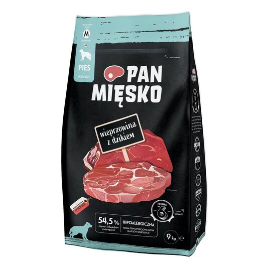 PAN MIĘSKO Pork with wild boar M - dry dog food - 9kg