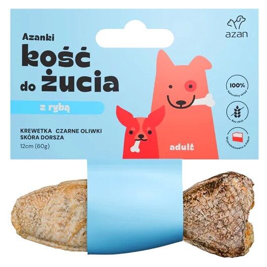 AZANKI Bone with shrimp and black olives in cod skin shaped like a fish – dog treat – 12 cm