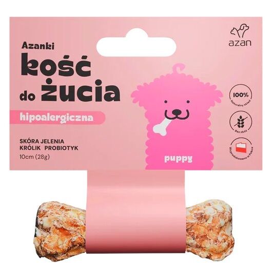 AZANKI Hypoallergenic bone made of deer skin with rabbit and probiotic Puppy - dog treat - 10 cm