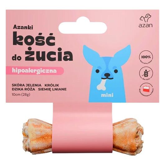 AZANKI Hypoallergenic bone made of deer skin with rabbit and flaxseed MINI – dog treat – 10 cm