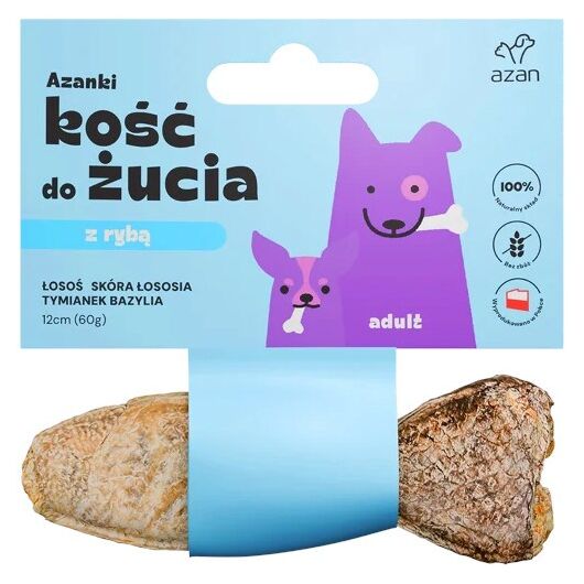 AZANKI Bone with salmon in salmon skin with thyme and basil in fish shape - treat for dogs - 12 cm
