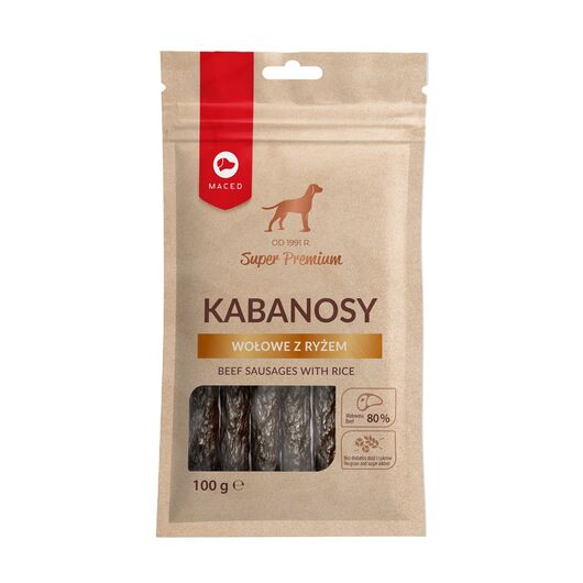 MACED Beef sausages with rice - Dog treat - 100g