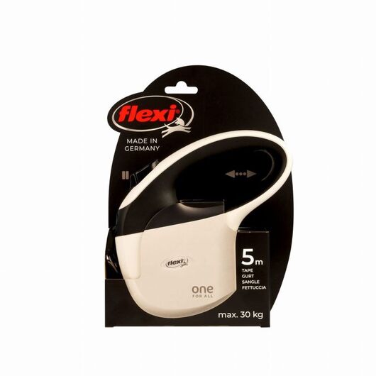 FLEXI One for All S white - black - automatic dog leash for dogs up to 30kg - 5m