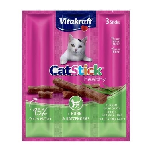 VITAKRAFT CatStick Mini Chicken with grass - cat treats - 3 pcs