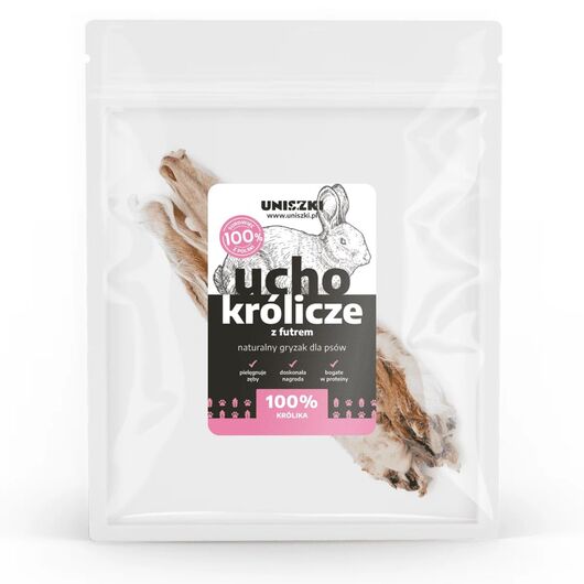 UNISZKI Rabbit ear with fur - treat for dogs - 2 pieces