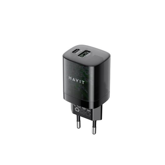 Havit UC303 EU - GaN 30 W dual-port travel charger, black