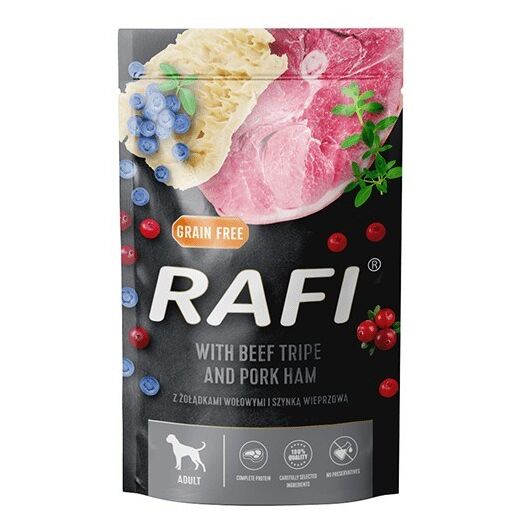 DOLINA NOTECI Rafi Beef stomachs, ham, blueberry - wet dog food - 500g