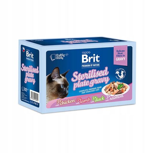 BRIT Premium by Nature Sterilised Plate pouches in sauce mix of flavors - wet food for cats - 12x85g