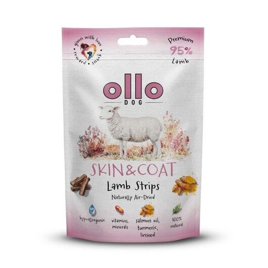 OLLO Air-Dried Skin & Coat Lamb strips - dog treat - 80g